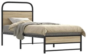 vidaXL Cadru de pat fără saltea 75x190cm stejar afumat lemn prelucrat