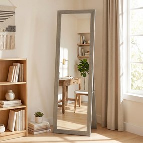HOMCOM Oglindă Autoportantă Modernă, 37x157 cm, Oglindă de Perete și de Podea în Mărime Naturală cu Ramă din Lemn și Suport, pentru Dormitor, Living și Hol, Gri | Aosom Romania