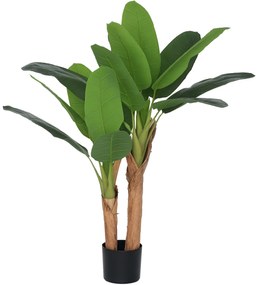 HOMCOM Plantă Artificială de Bananier cu Ghiveci, 2 Trunchiuri și 15 Frunze, Ø17x120 cm, Verde | Aosom Romania