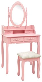 Set masă de toaletă cu taburet roz 75x69x140 cm lemn paulownia