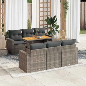 vidaXL Set canapele de grădină, 7 piese, cu perne, gri, poliratan