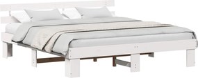 vidaXL Cadru de pat cu headboard Alb 180 x 200 cm Lemn de pin masiv