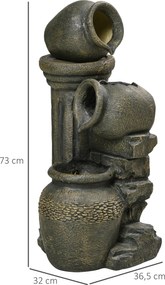 Outsunny Fântână arteziană, pompă reglabilă, rezistentă la intemperii, 25 cm x 24 cm x 60 cm, Gri | Aosom Romania