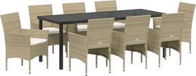 vidaXL Set de masă pentru grădină cu pernă 9 pcs Bej poliratan