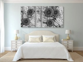Tablou flori abstracte pe fundal din marmură alb-negru