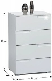 Comodă 4 sertare, alb extra lucios HG, SPICE 4