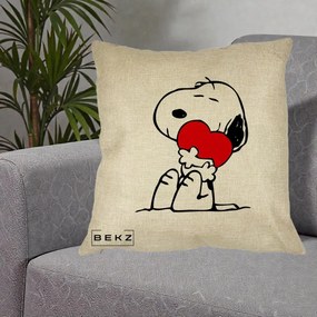 Perna Personalizata Snoopy cu Inima, 40x40 cm, Crem, Husa Detasabila, Perna Inclusa, BEKZ®