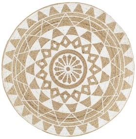 vidaXL Covor manual cu imprimeu alb, 120 cm, iută