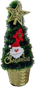 Brad artificial de Craciun NOVOKIDS™ Mini Christmas Tree, Pentru casa si birou, Cu decoratiuni si suport incluse, Coroana bogata, Inaltime 35 cm, Pom