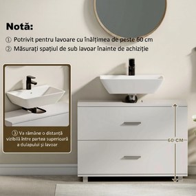 HOMCOM Dulap Sottolavabo pentru Baie cu 2 Sertare, Dulap Modern și Economisitor de Spațiu, 80x30x60 cm, Alb | Aosom Romania