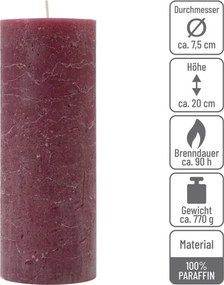 Set de lumânări rustice, 20 cm, Ø 7,5 cm, burgundy, 2 buc