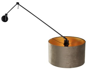 Aplică neagră cu abajur din catifea taupe 35 cm reglabilă - Blitz