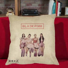 Perna Personalizata K-pop BLACKPINK Fotografie Grup Tinute Roz, 40x40 cm, Crem, Husa Detasabila, Perna Inclusa, BEKZ®