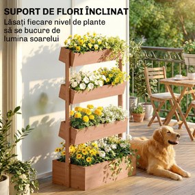 Outsunny Jardinieră Verticală înălțată pe 4 Niveluri, din Lemn pentru Exterior, cu Orificii de Drenaj și Căptușeală Textilă, pentru Plante Aromatice, Flori și Legume, 85x45x140 cm, Maro | Aosom Romania