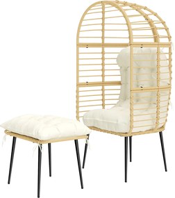 Outsunny Fotoliu de grădină cu taburet PE-Rattan, fotoliu în formă de ou cu perne lungi &amp; groase, cadru metalic Bej | Aosom Romania