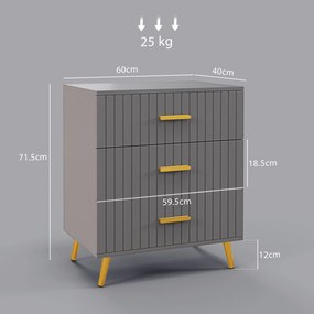 HOMCOM Comodă pentru Dormitor, Dulap Modern cu 3 Sertare,  Sertar de Depozitare cu Picioare din Aluminiu, 60x40x71.5 cm, Gri Închis