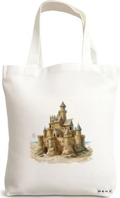 Sacosa de Panza pentru Cumparaturi, Geanta Tote, model The castle 38 x 34.5 cm, Alba, BEKZ®