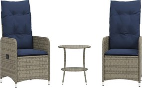 vidaXL Scaune de grădină rabatabile, 2 buc., cu masă, gri, poliratan