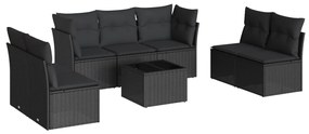 3217415 vidaXL Set mobilier de grădină cu perne, 8 piese, negru, poliratan