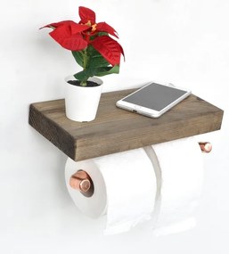 Suport de hârtie igienică cu raft BORU 12x30 cm molid/cupru