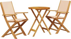 vidaXL Set mobilier bistro, 3 piese, textil bej/lemn masiv