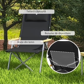 Outsunny Scaun de Camping Pliabil cu Spătar Reglabil, Negru | Aosom Romania