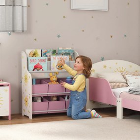 AIYAPLAY Raft pentru Jucării cu 6 Sertare și Bibliotecă cu 2 Nivele Roz | Aosom Romania