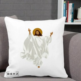 Perna Decorativa Iisus Hristos Invierea Silueta Minimalista, 40x40 cm, Alba Mata, Husa Detasabila, Perna Inclusa, BEKZ®