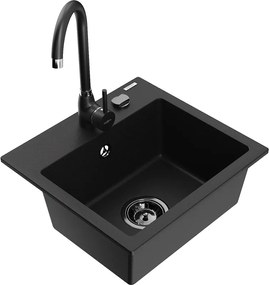 Mexen Milo chiuvetă de bucătărie din granit cu 1 compartiment cu baterie de bucătărie Telma, negru - 6505-77-670200-70-B