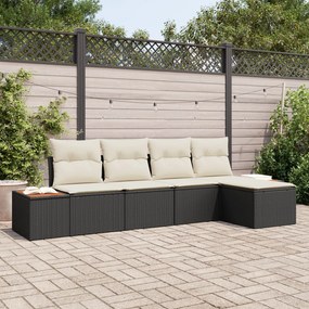 vidaXL Set de canapele pentru grădină cu pernă 5 pcs Negru Rattan poli