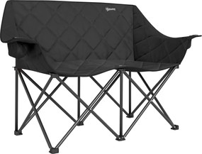 Outsunny Scaun pliabil 2 locuri, scaun de camping pliabil cu geantă de transport, outdoor, suportă până la 250 kg, 145 x 60 x 92 cm, Negru | Aosom Romania