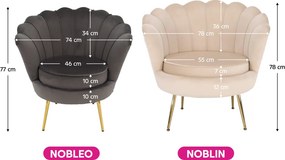 Fotoliu în stil Art-deco, catifea Velvet bej/crom auriu, NOBLIN