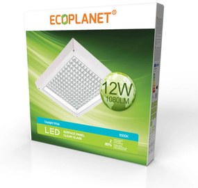 Plafoniera aplicata LED Ecoplanet, patrata 226x226mm, 12W, 1080LM, lumina rece 6500k, sticla transparenta, alb Lumina rece - 6500K