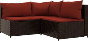 vidaXL Set mobilier de grădină cu perne, 3 piese, maro, poliratan