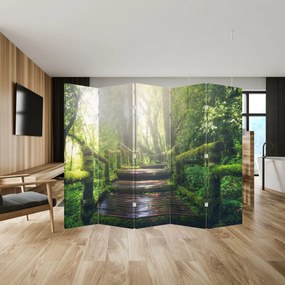 Paravan - Trepte din lemn în pădure (210x170 cm)