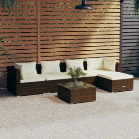 3101666 vidaXL Set mobilier de grădină cu perne, 6 piese, maro, poliratan