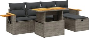 vidaXL Set mobilier grădină cu perne, 6 piese, gri, poliratan