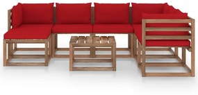 Set mobilier de gradina cu perne rosii, 8 piese