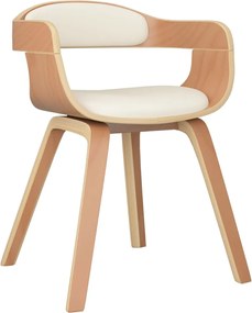 vidaXL Scaun de bucătărie, crem, piele ecologică și lemn curbat
