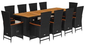 3277527 vidaXL Set mobilier de exterior cu perne, 11 piese, negru, poliratan