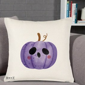 Perna Decorativa Dovleac Halloween Mov Kawaii, 40x40 cm, Crem Reliefat, Husa Detasabila, Perna Inclusa, BEKZ®
