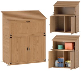 Outsunny Șifonier pentru grădină cu masă rabatabilă, șifonier cu acoperiș, 110 x 54 x 136 cm, lem de brad, maro | Aosom Romania