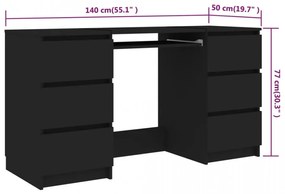 SEN18 - Set Masa toaleta, 140 cm, cosmetica machiaj, masuta vanity, oglinda cu LED-uri - Negru / Alb / Alb Lucios / Sonoma