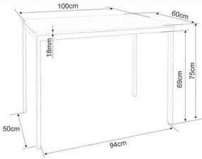 Masa de dining negru RAMOD 100x60 cm, decor marmura alba