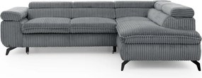 Colțar gri cu tapițerie din catifea reiată (cu colț pe partea dreaptă/în formă de ”L”) Marbeya – Ropez