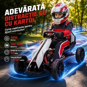 HOMCOM Go-Kart Electric Pentru Copii 3-8 Ani, 3-5 Km/h, Alb | Aosom Romania