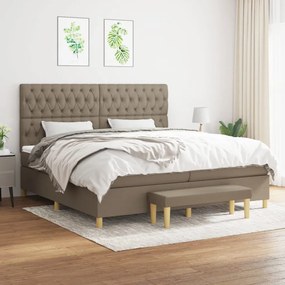 vidaXL Pat box spring cu saltea, gri taupe, 200x200 cm, textil