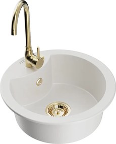 Mexen Diego chiuvetă de granit cu 1 cuvă și baterie de bucătărie Telma, alb - 6512-20-670200-50