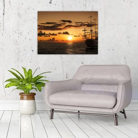 Tablou pe sticlă - Navă de pirați (70x50 cm)