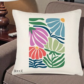Perna Decorativa Flori Grafice Multicolore Modern, 40x40 cm, Crem Reliefat, Husa Detasabila, Perna Inclusa, BEKZ®